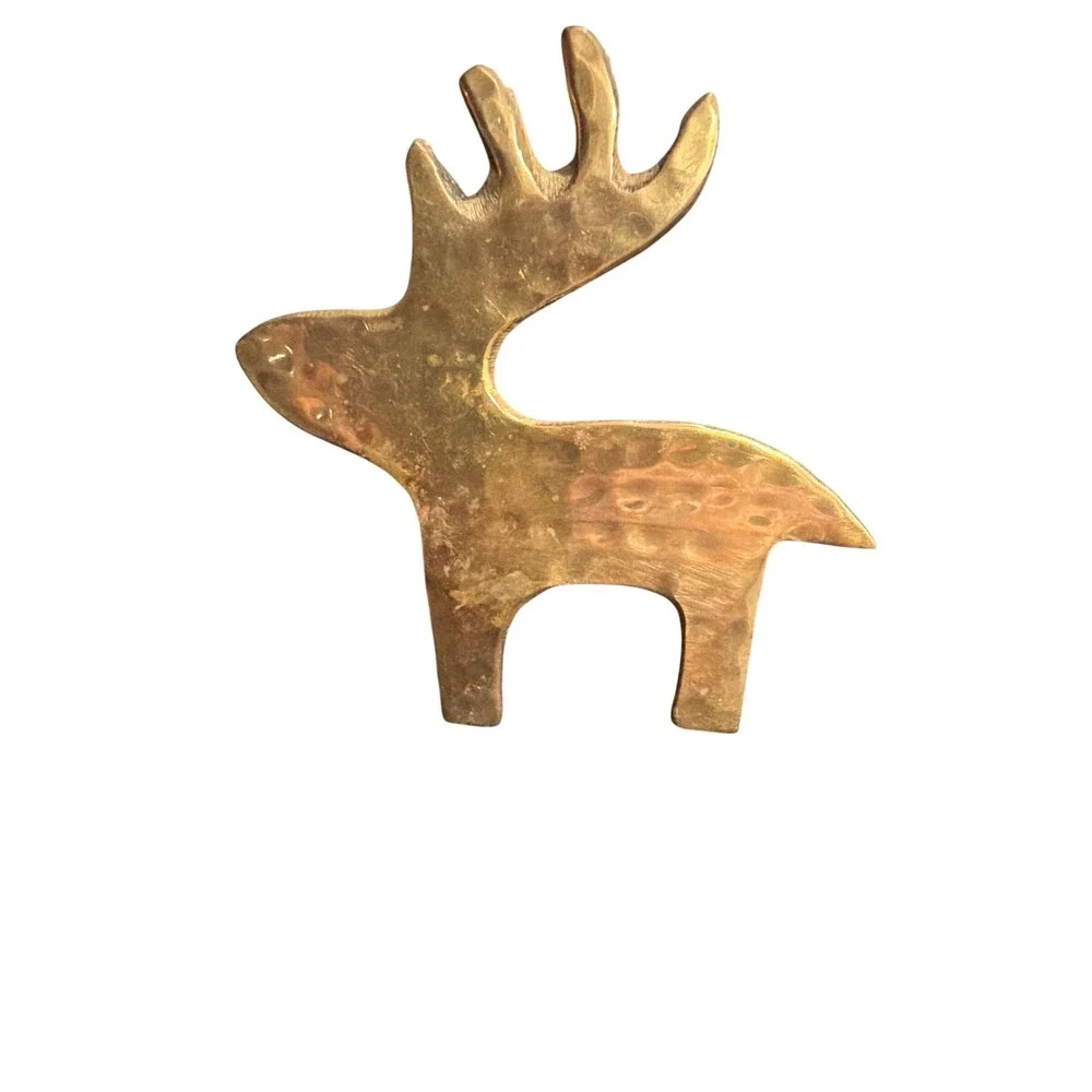 Vintage Hammered Gold Reindeer Napkin Rings‎ Set of 8 Christmas Holiday Decor